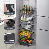 Panier de rangement pliable avec roulettes, résistant à la rouille, noir, marque YH, pour la cuisine, les fruits, les légumes, la salle de bain, le bureau