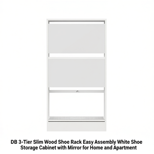 Meuble à chaussures fin à 3 niveaux en bois blanc avec miroir pour la maison et l'appartement - Product Image 1