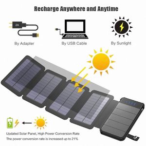 เครื่องชาร์จพลังงานแสงอาทิตย์แบบถอดได้ 10000mAh แบตสำรอง พลังงานแสงอาทิตย์หลายแผง ช่องต่อไมโครยูเอสบี ช่องต่อ USB คู่ ชาร์จเร็ว หน้าจอ LED - Product Image 4