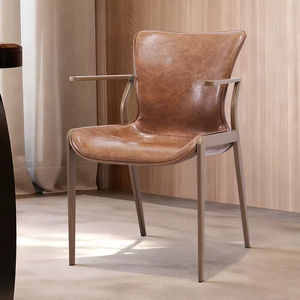 Chaise de salle à manger minimaliste moderne avec revêtement en cuir de selle, chaise de restaurant et d'hôtel, structure métallique durable, <span class=keywords><strong>fauteuil</strong></span> au design luxueux - Product Image 1