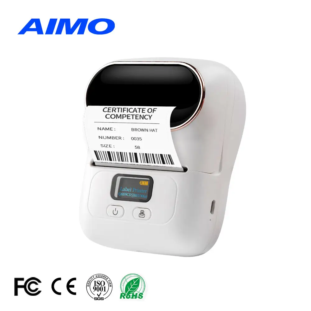 AIMO printer kode batang seluler 2 inci, printer label harga, printer label genggam termal, perhiasan kustom, printer label nirkabel