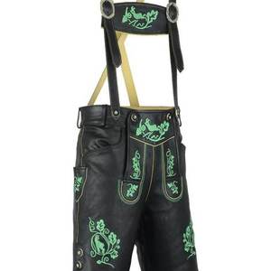 Lederhosen bavaroises noires pour hommes, brodées, en cuir de vachette de qualité supérieure, pour l'Oktoberfest, tailles européennes 46 à 62 en stock - Product Image 1
