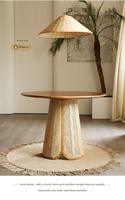 Table à manger en bois massif de style nordique, ensemble de salle à manger moderne et minimaliste avec rotin tressé, meubles tendance pour la maison, table de salle à manger