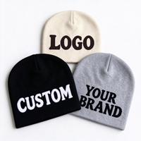 Bonnet en tricot jacquard personnalisé avec logo, faible MOQ, unisexe, sans revers, bonnet d'hiver tricoté uni, texte de marque personnalisé