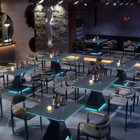 Combinaison table et chaises de bar lumineuses à LED personnalisées, chaises en cuir PU résistantes à l'usure, mobilier commercial pour bar, club, pub