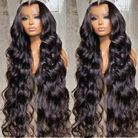 Perruque Lace Frontale HD en Cheveux Humains Vierges Indiens, Haute Densité, Ondulée, pour Femmes Noires