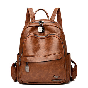 Wholesale Fashion Vintage <b>Backpack</b> PU <b>Leather</b> Women <b>Backpack</b> <b>Large</b> Capacity School Bag for Girls Leisure Shoulder Bags - Product Image 1