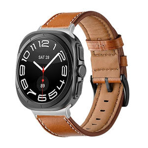 Bracelet en cuir compatible avec Samsung Galaxy Watch4 5 6 7 40mm 44mm Galaxy Watch 4 Classic 46mm 42mm Bracelet de montre noir unisexe - Product Image 1