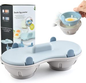 Copa para cocinar huevos escalfados en microondas, 2 cavidades, apta para uso alimentario, con doble drenaje, utensilio de cocina - Product Image 1