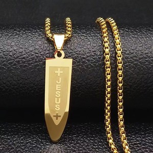 Collier à pendentif balle plaqué <span class=keywords><strong>or</strong></span> avec <span class=keywords><strong>croix</strong></span> <span class=keywords><strong>en</strong></span> acier inoxydable pour hommes, chaîne à maillons <span class=keywords><strong>en</strong></span> forme de bobine, fabricant <span class=keywords><strong>en</strong></span> gros - Product Image 1