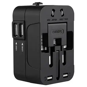 Adaptador Universal de viaje con 2 enchufes eléctricos USB 2.1A, enchufe de extensión personalizado y adaptador de viaje ac dc Universal