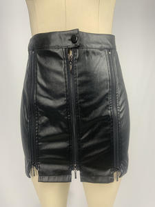 Viviblook Z0122SK Women Leather <b>Skirt</b> High Waisted Sexy Zippers Wrapped Plus Size Pu Leather <b>Skirt</b> For Women - Product Image 4