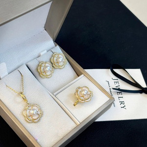 Nouveauté : Ensemble de bijoux en trois pièces Camellia, perles d'eau douce naturelles de qualité, plaqué or 14 carats, design 3D, style chinois classique - Product Image 2