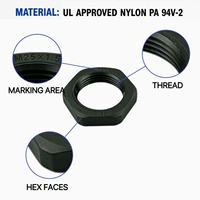Écrou hexagonal en nylon OUORO UL94-V2 avec filetage PG/M/NPT pour presse-étoupe (couleur personnalisée)