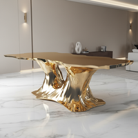 Table à thé en acier inoxydable, design contemporain, racines d'arbre dorées irrégulières, table à manger, table basse de luxe légère