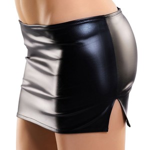 Mini-jupe en similicuir très élastique avec fente latérale, design enveloppant respirant et estampage doré effet vernis - Product Image 3