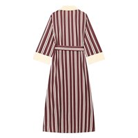 Robe midi chic et décontractée pour femme, nouvelle collection 2026, à rayures, avec ceinture décorative et revers, style rétro, à manches longues.