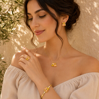 Parure de bijoux 4 pièces en acier inoxydable 316L pour femme, couleur or, avec zircon jaune pêche, collier, bracelet, bague et boucles d'oreilles, design cage, cadeau