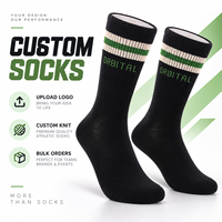 Chaussettes Athlétiques Premium Noires Personnalisées, Rayures Vertes et Blanches sur le Revers, Logo Tricoté Personnalisé, Idéales pour Commandes en Gros pour Marques et Événements