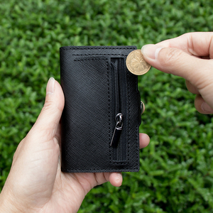 Casekey Wholesale Hot Sale Genuine Saffiano Leather Popup Card Holder <b>Smart</b> <b>Wallet</b> With Coin Pocket Billeteras Y Tarjeteros - Product Image 4