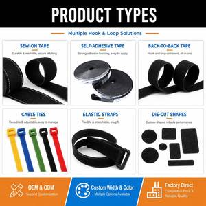 Cinta Adhesiva de Gancho y Bucle de Nylon/Poliéster Negra de Alta Adhesión con Respaldo Adhesivo para Bolsas, Prendas, Patas de Silla y Gestión de Cables - Product Image 6