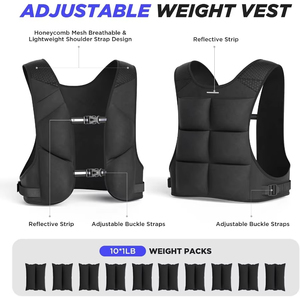 Gilet lesté réglable en polyester pour jeunes, équipement d'entraînement de fitness pour le badminton et le basketball, 10 lb, <span class=keywords><strong>exercice</strong></span> de renforcement musculaire - Product Image 2