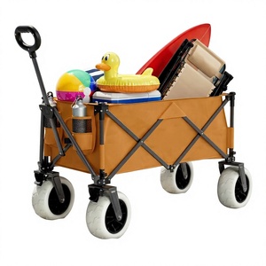 Chariot de camping pliable robuste pour l'extérieur avec roues en mousse PU, chariot de plage pliable marron pour le sable - Product Image 1