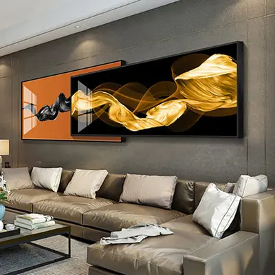 Pintura Decorativa personalizada para sala de estar, mural de pared moderno de alta gama para colgar en el sofá, color naranja