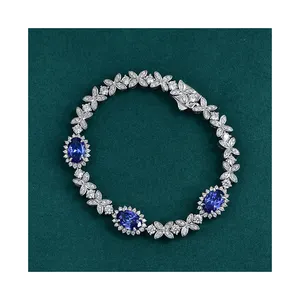 Popular Design 925 Sterling Silver Jewelry Blue Sapphire Zirconia Tennis Bracelet For Women pulsera de tenis armband