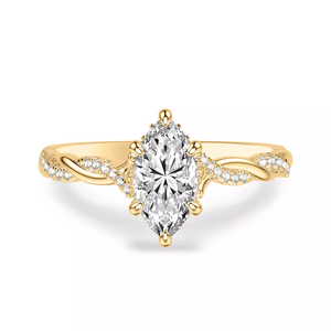 แหวนหมั้นเพชรทรงมาร์คีส์ 14K ทองคำ ประดับเพชรเลี้ยงในห้องปฏิบัติการ พร้อมใบรับรอง IGI ดีไซน์เกลียวแบบอินฟินิตี้ ฝังเพชรด้านข้าง สำหรับผู้หญิง - Product Image 1