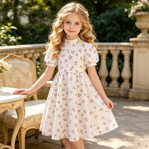 Vestido <span class=keywords><strong>de</strong></span> Princesa para Niñas, Estilo Moderno y Minimalista con Estampado Floral, Primavera 2026, Tela <span class=keywords><strong>de</strong></span> Mezcla <span class=keywords><strong>de</strong></span> Algodón, Importado - Product Image 2