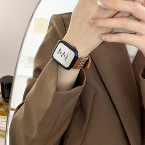Correa de Reloj <span class=keywords><strong>Ivanhoe</strong></span> de Lona y Cuero Genuino, Diseño Simple y Moderno, Compatible con Apple Watch Series 4 a 8 SE 41 45mm, Uso Diario Informal - Product Image 4