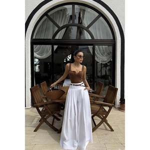 Pantalon cargo blanc Merian à jambes larges, en tissu tissé respirant, coupe ample, taille mi-haute, manches longues, taille XL, couleur unie, imprimé formel - Product Image 2