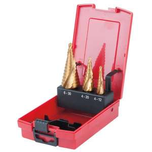 KS TOOLS - 330.2424 HSS TiN Stepped <b>drill</b> set, in plastic case (3 pcs) - EAN 4042146346471 <b>DRILL</b> BITS <b>STEP</b> <b>DRILL</b> - Product Image 1