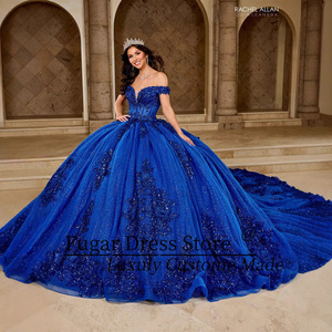 S2118F Nuovo <span class=keywords><strong>Vestito</strong></span> da Sera Blu di Alta Qualità con Spalle Scoperte per Banchetti e Cerimonie, Abito da Sposa per Donna - Product Image 3