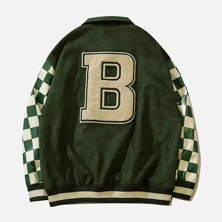 Jaqueta de beisebol Letterman para homens, jaqueta de couro bordada de alta qualidade personalizada com gola virada para baixo