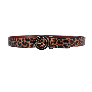 Cintura con stampa leopardata da 3,5 cm con fibbia rotonda, cintura alla moda da donna - Product Image 2