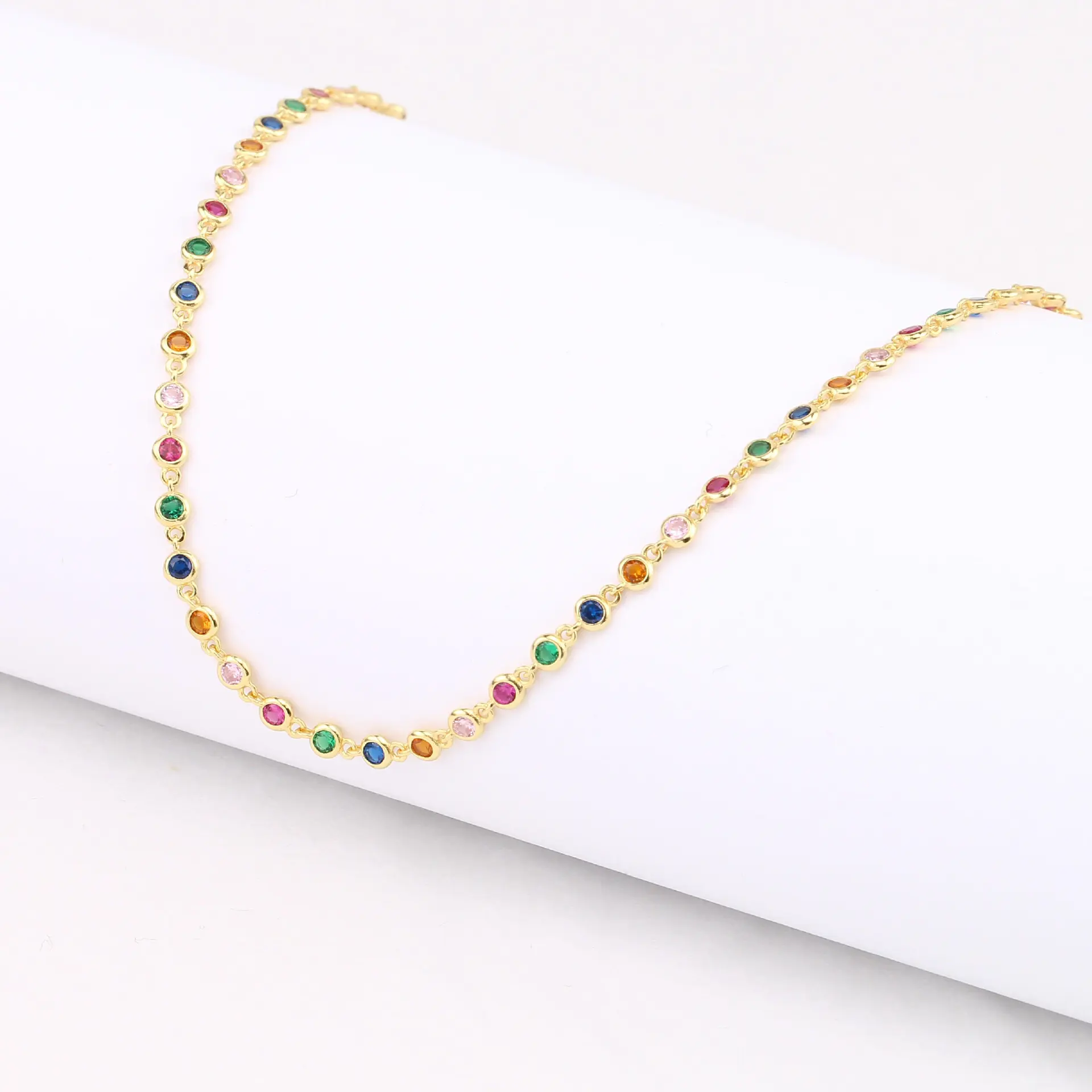 Colorful CZ Diamond Necklace Luxury Jewelry 925 Sterling Silver Rainbow Charm Necklace Women