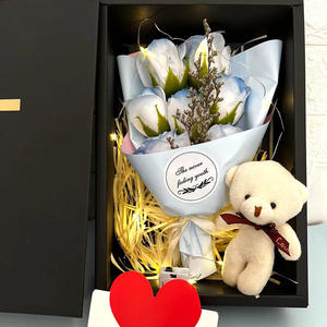 Luxury soap Flower bear bouquet with 7 flower <b>roses</b> Cute Bear Anniversary Wedding Gift Box Valentine's Day - Product Image 4