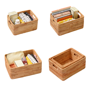 <span class=keywords><strong>Panier</strong></span> de rangement rectangulaire en rotin naturel tissé à la main avec poignées, bac organisateur pour étagère <span class=keywords><strong>Kallax</strong></span>, rangement et décoration pour la maison et l'hôtel - Product Image 3