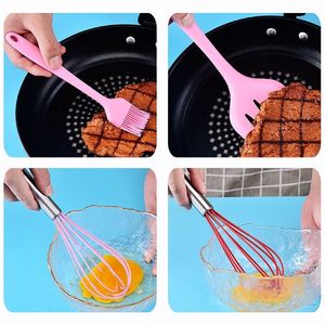 Ensemble d'ustensiles de cuisson en silicone rose, 5 pièces, spatule, fouet, pinceau, outils de cuisine antiadhésifs - Product Image 5