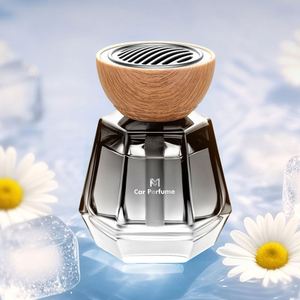 Diffuseur d'aromathérapie en verre pour voiture avec couvercle en bois, éliminateur d'odeurs par évaporation naturelle, rafraîchisseur d'air pour voiture - Product Image 1