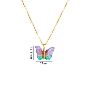 สร้อยคอลายผีเสื้อชุบทอง18K หลากสีทำจากเรซิ่นลูกบาศก์เซอร์โคเนียสร้อยโซ่กระดูกไหปลาร้าผีเสื้อ - Product Image 6