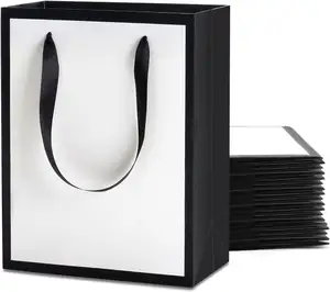 Bolsa de papel de regalo de joyería reutilizable, bolsas de transporte de papel blanco de lujo con asas para ir de compras