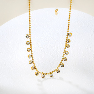 Collier en acier inoxydable serti de diamants, forme de boule, serti de pierres, pour un usage quotidien, chaîne de clavicule pour femmes - Product Image 3