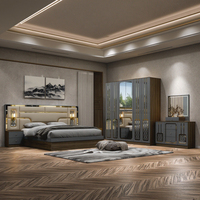 Ensemble de chambre à coucher de luxe en bois de style turc avec rangement, design moderne adapté aux appartements, lit double/grand lit, 5+ tiroirs pour villa