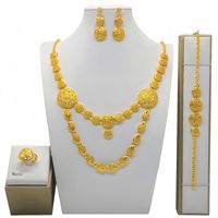 Parure de Bijoux de Dubaï pour Femme, Fine Chaîne Longue Arabe, Collier et Boucles d'Oreilles en Or Style Éthiopien Africain pour Fiançailles, Mariage et Tenue de Mariée