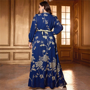 Nova Abaya Tradicional Islâmica Azul Marinho com Detalhes Florais Dourados para Mulheres da Arábia Saudita e do Golfo, Roupas Modestas Muçulmanas - Product Image 4