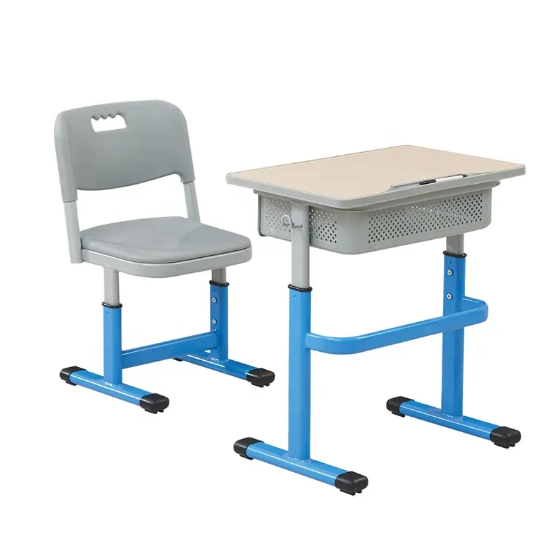 Escritorio y sillas escolares para niños de tamaño estándar de HDPE con marco de metal asequible y de alta calidad para primaria y secundaria