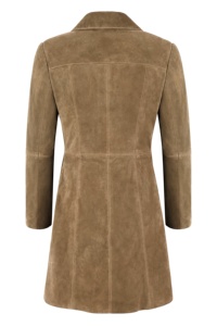 Abrigo Largo de Mujer Personalizado 100% Cuero Nappa Beige Genuino con Herrajes YKK, Marca Privada OEM, Estilo Clásico de Abrigo Capitán - Product Image 3